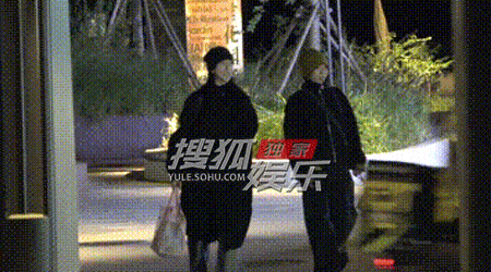 窦靖童和宋妍霏牵狗走在路上，两人一起回到宋妍霏家​​​