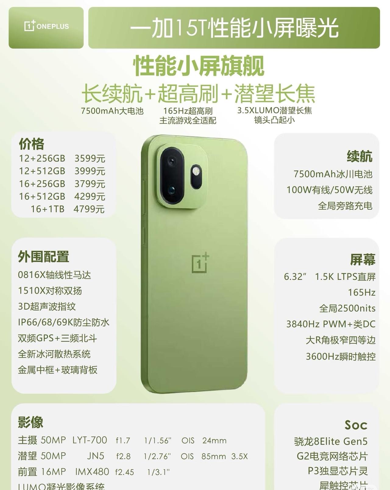 一加15T小屏性能旗舰曝光大R角，极窄边，约194g的小屏性能机终于曝光之