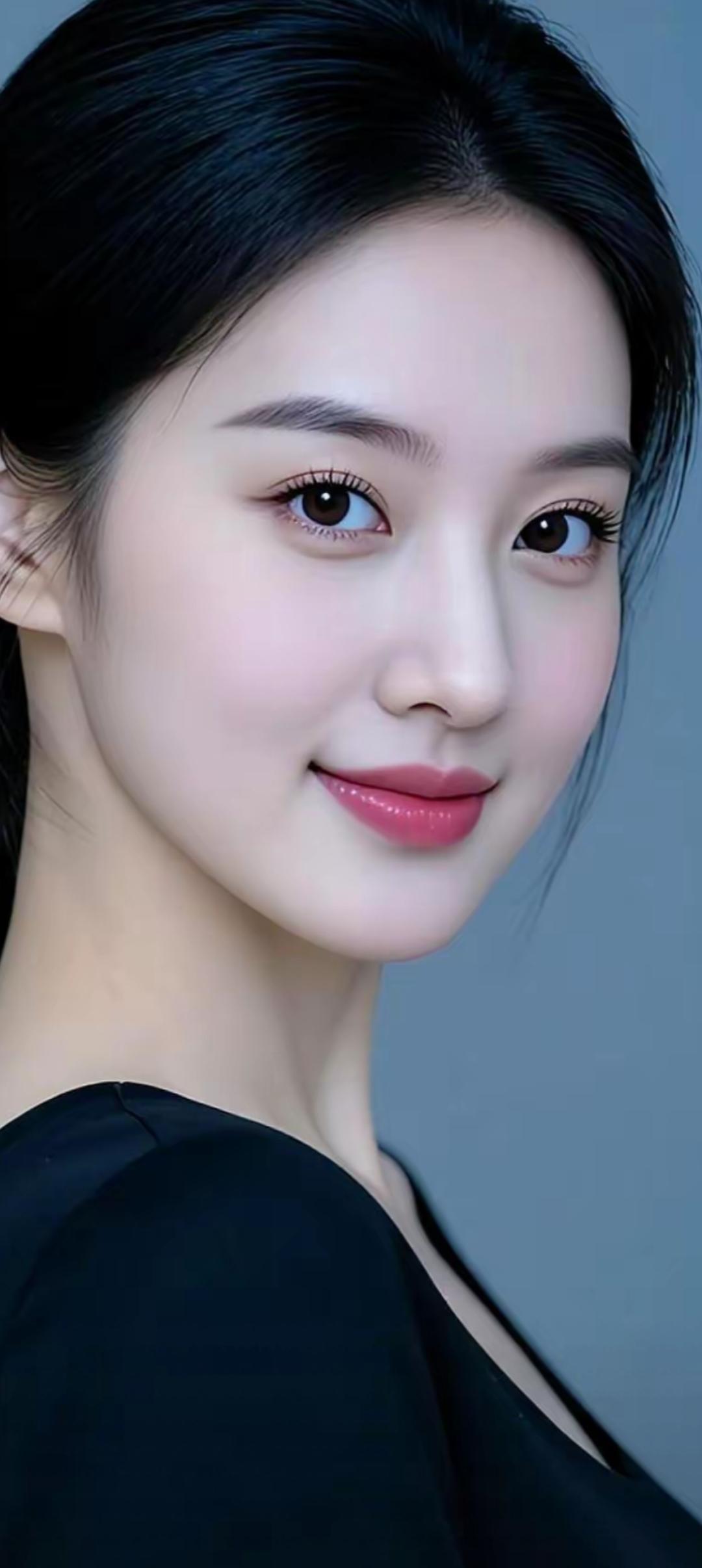 温柔甜美的微笑，黑发红唇，气质出众！🌸💄✨