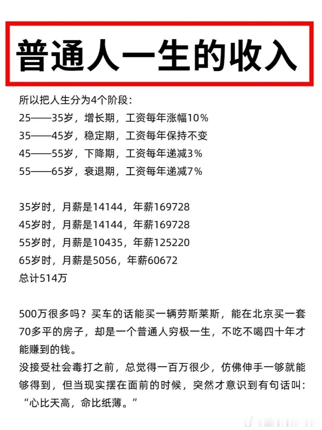 普通人一生的收入，看着还挺扎心的！​​​