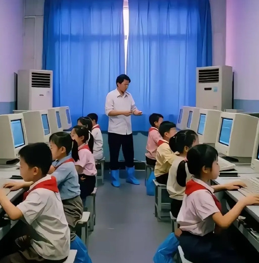 二十年前都是这样上微机课的，必须戴脚套
