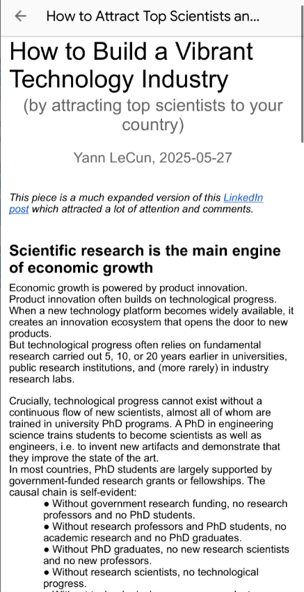 生活在美国的法国科学家YannLeCun（扬·勒坤），讲述如何吸引外国顶尖人才
