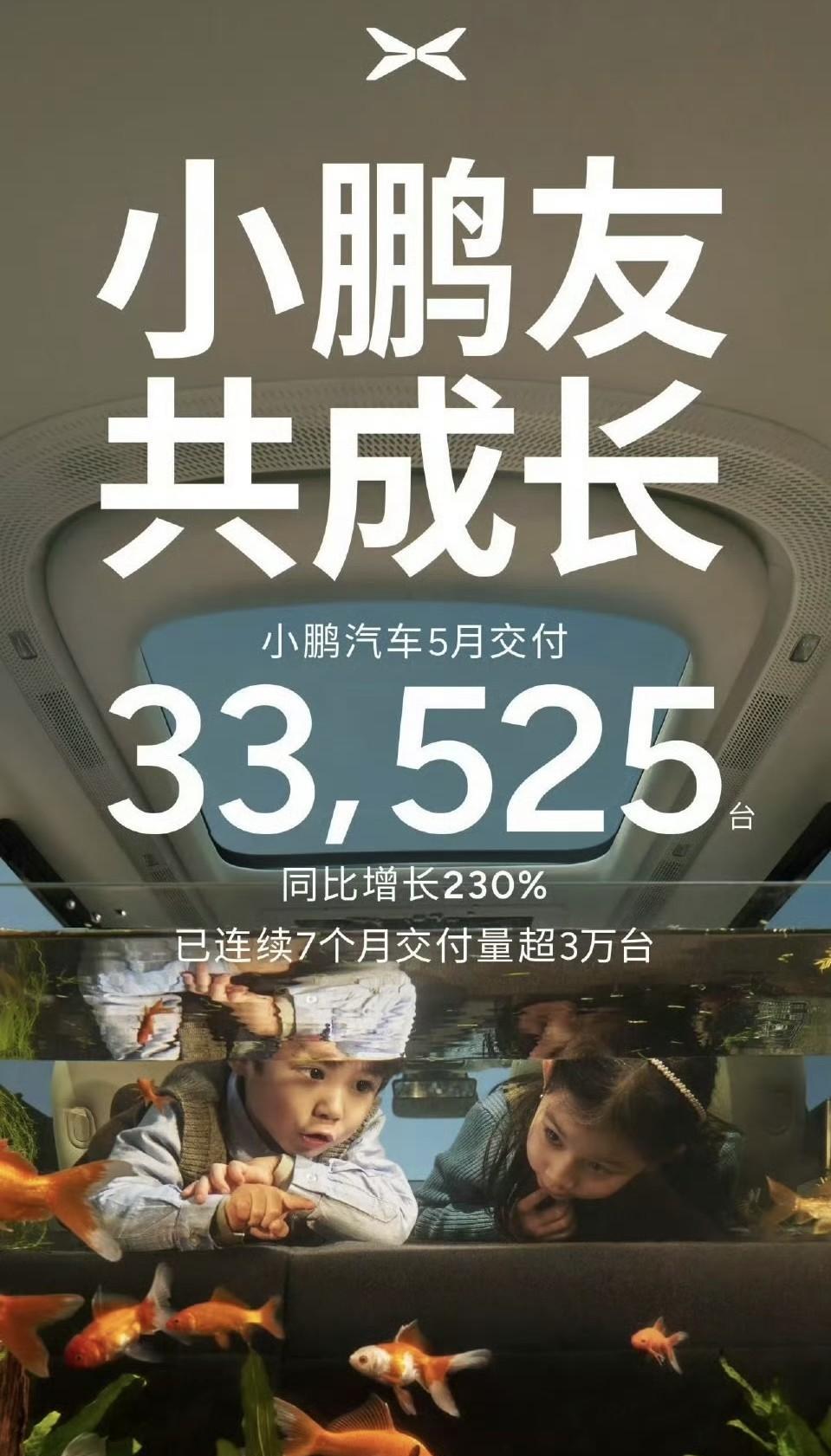 小鹏的数据也公布了，比想象中高不少。5月交付33525辆，是连续7个月交付量超