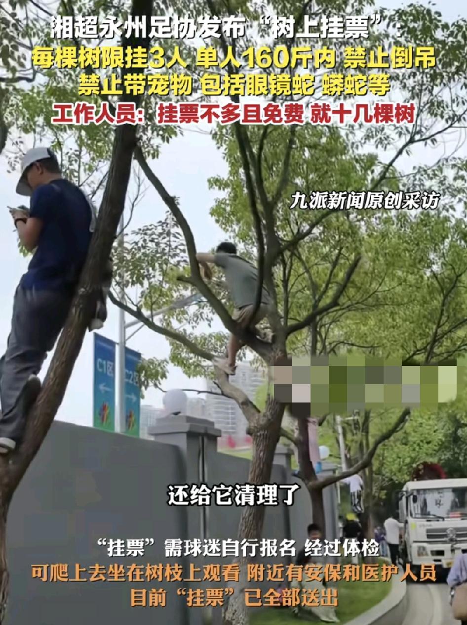湖南永州足协发布树上挂票，由于场内1500张票在开售后三秒就售罄了，而且场外有一