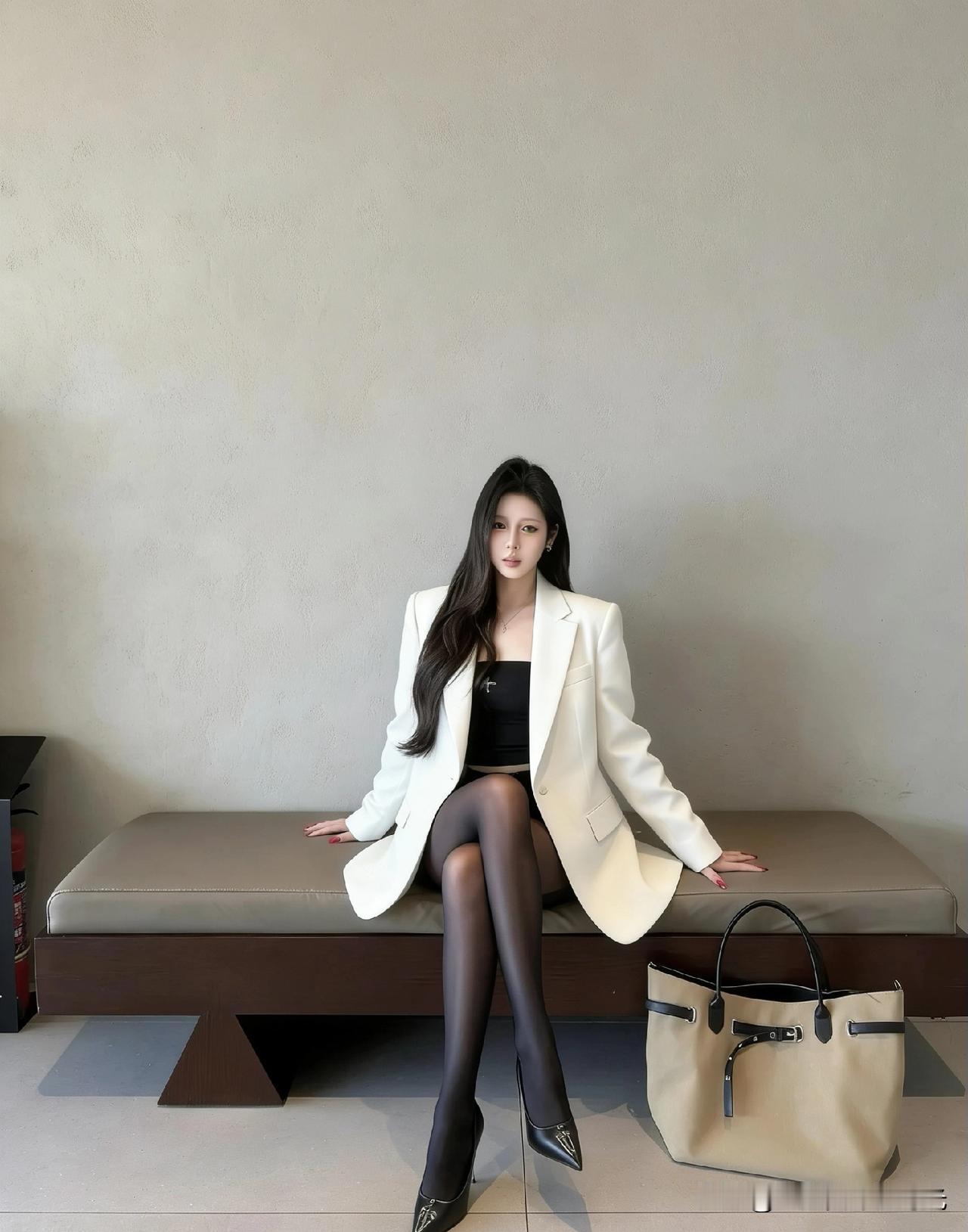 姑娘坐沙发上，气场十足。