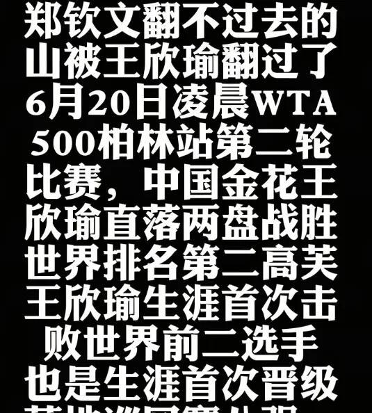 王欣瑜网球颜值，球技担当！WTA500柏林站第二轮比赛中，中国金花王欣瑜以两