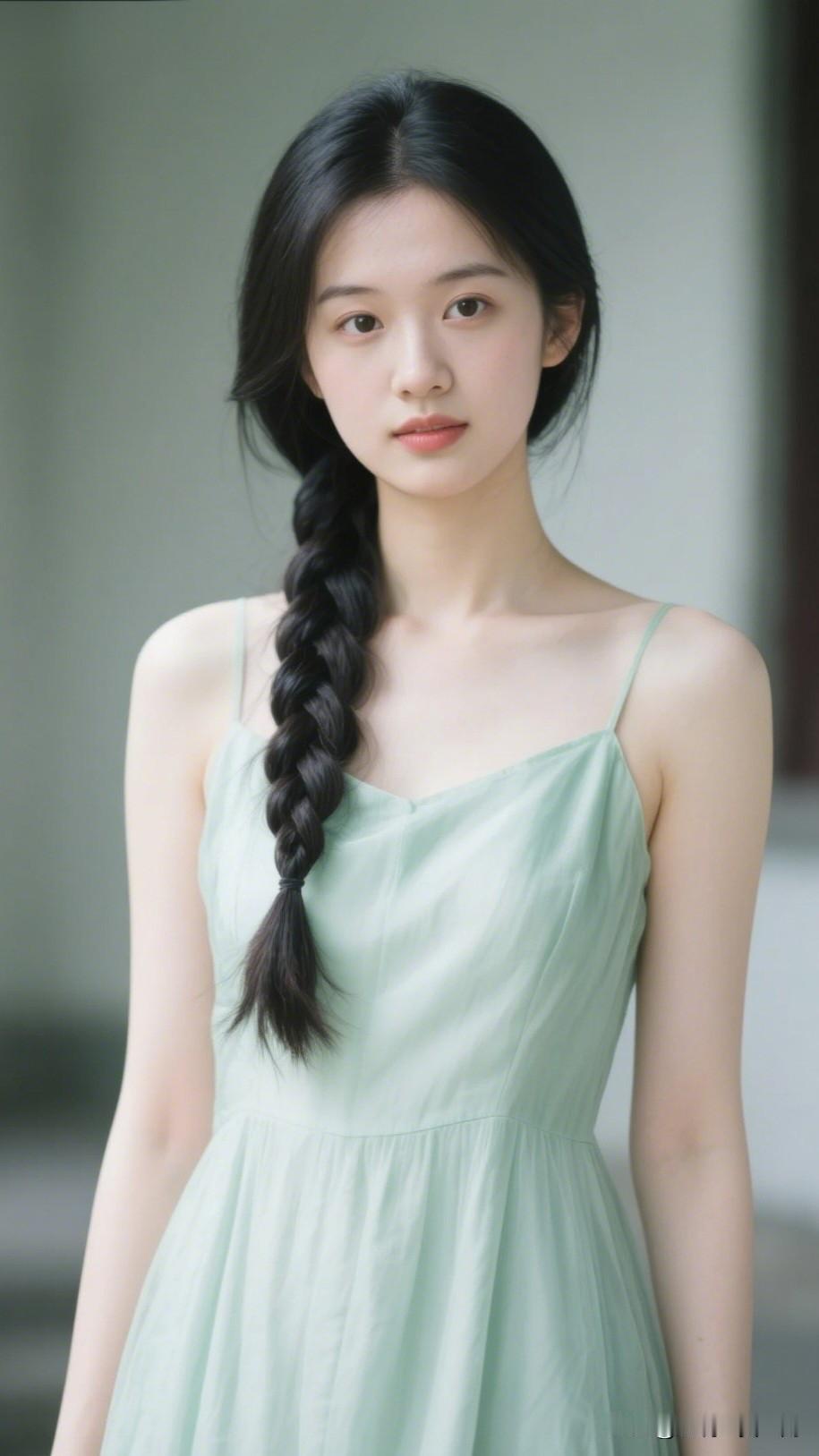 清新自然，少女感满满，绿裙飘飘，自然光线下更显温柔。少女风写真照