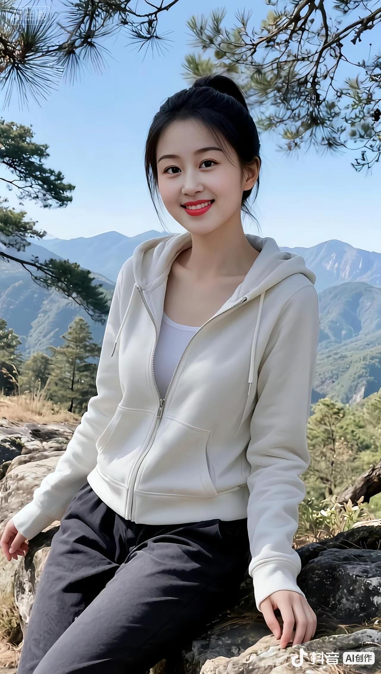 阳光下的微笑，与山峦相伴的美好时光。🌞🏔️😊