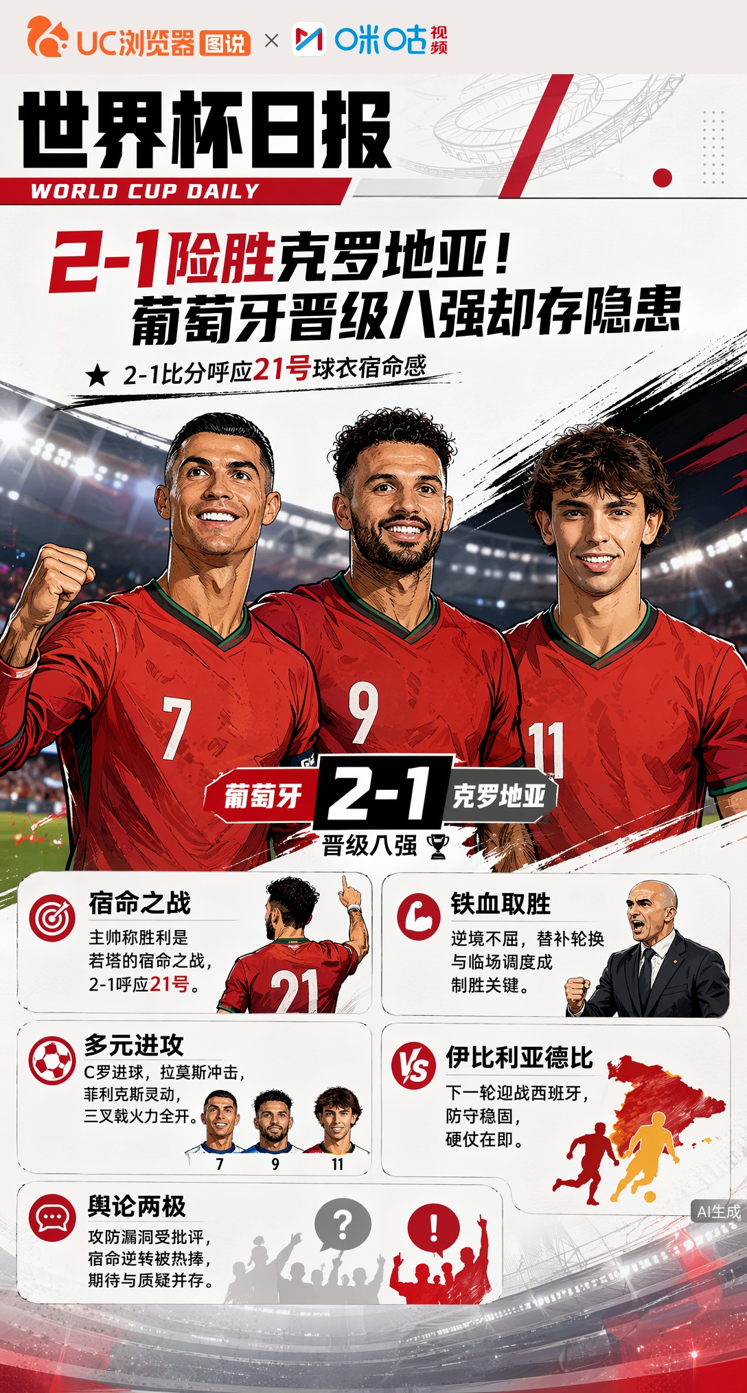 2-1险胜克罗地亚！葡萄牙晋级八强却存隐患