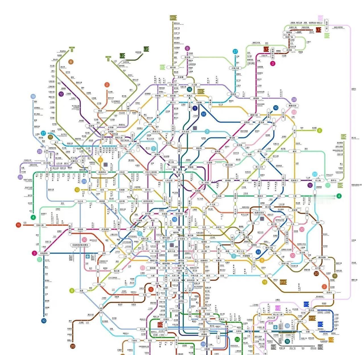 成都地铁二期架空图引战！剔除S线、砍掉6条线路，网友吵翻了这幅在交通