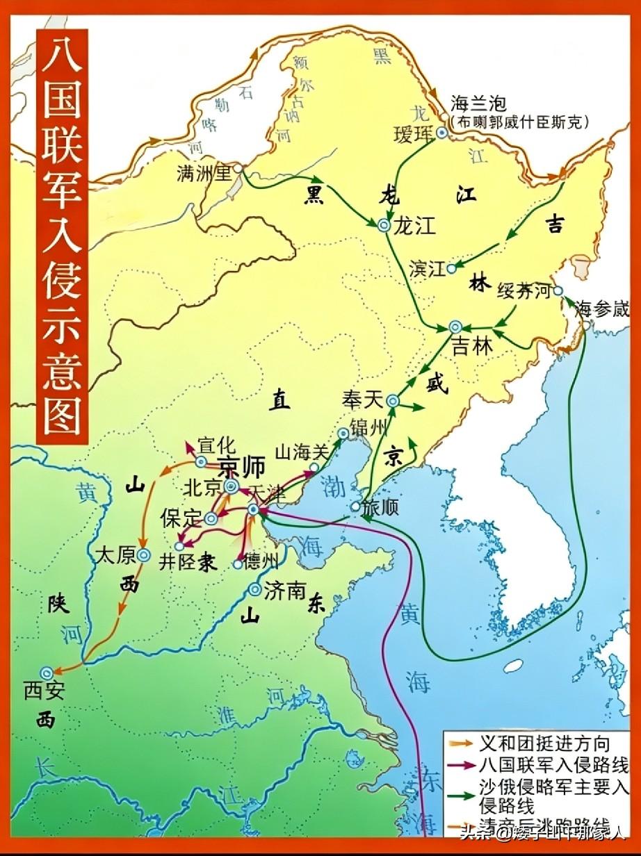 八国联军侵略路线图，京师震动。