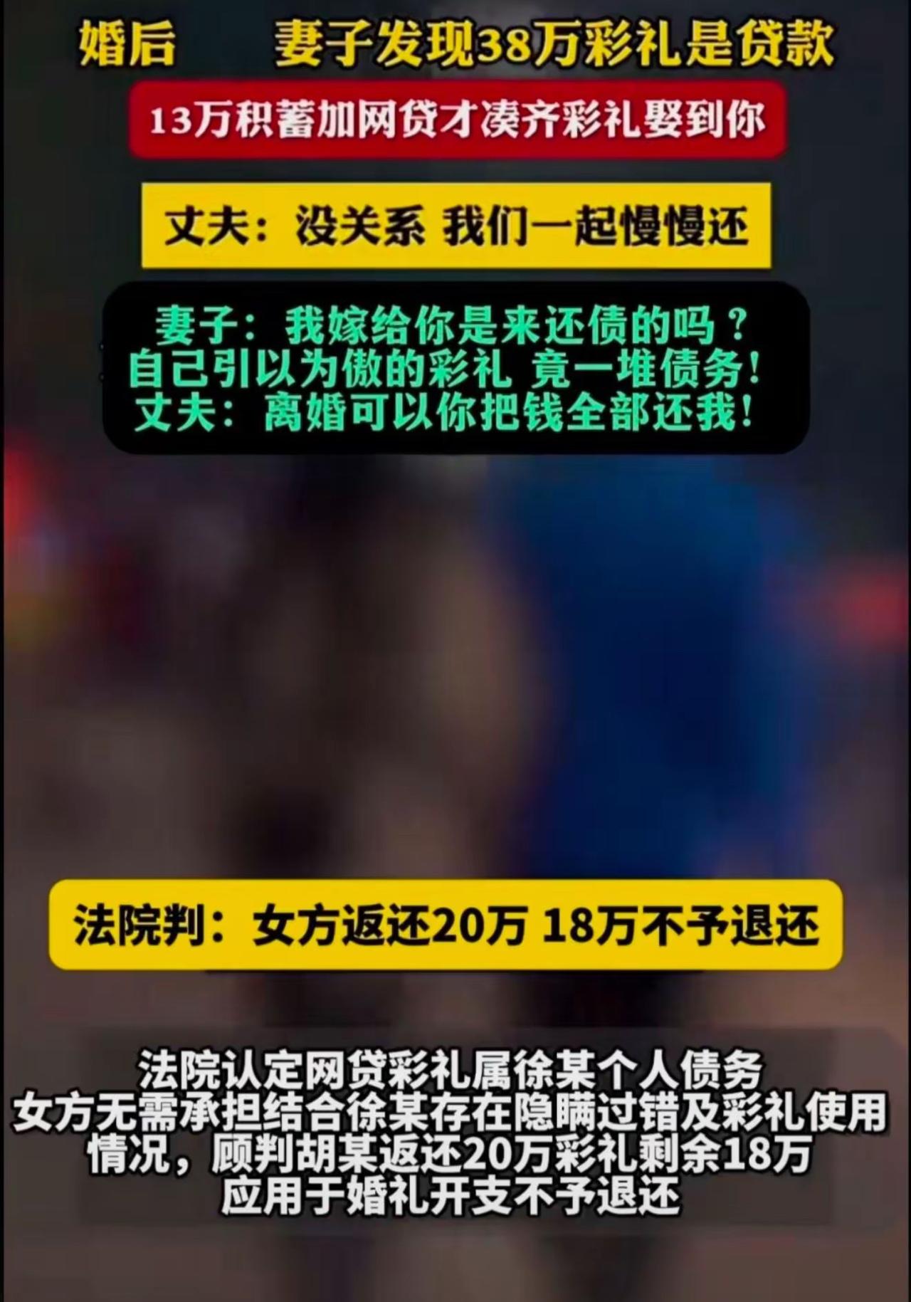 结婚才一周，妻子就发现38万彩礼全是丈夫用积蓄加网贷凑出来的。丈夫轻描淡写说“一