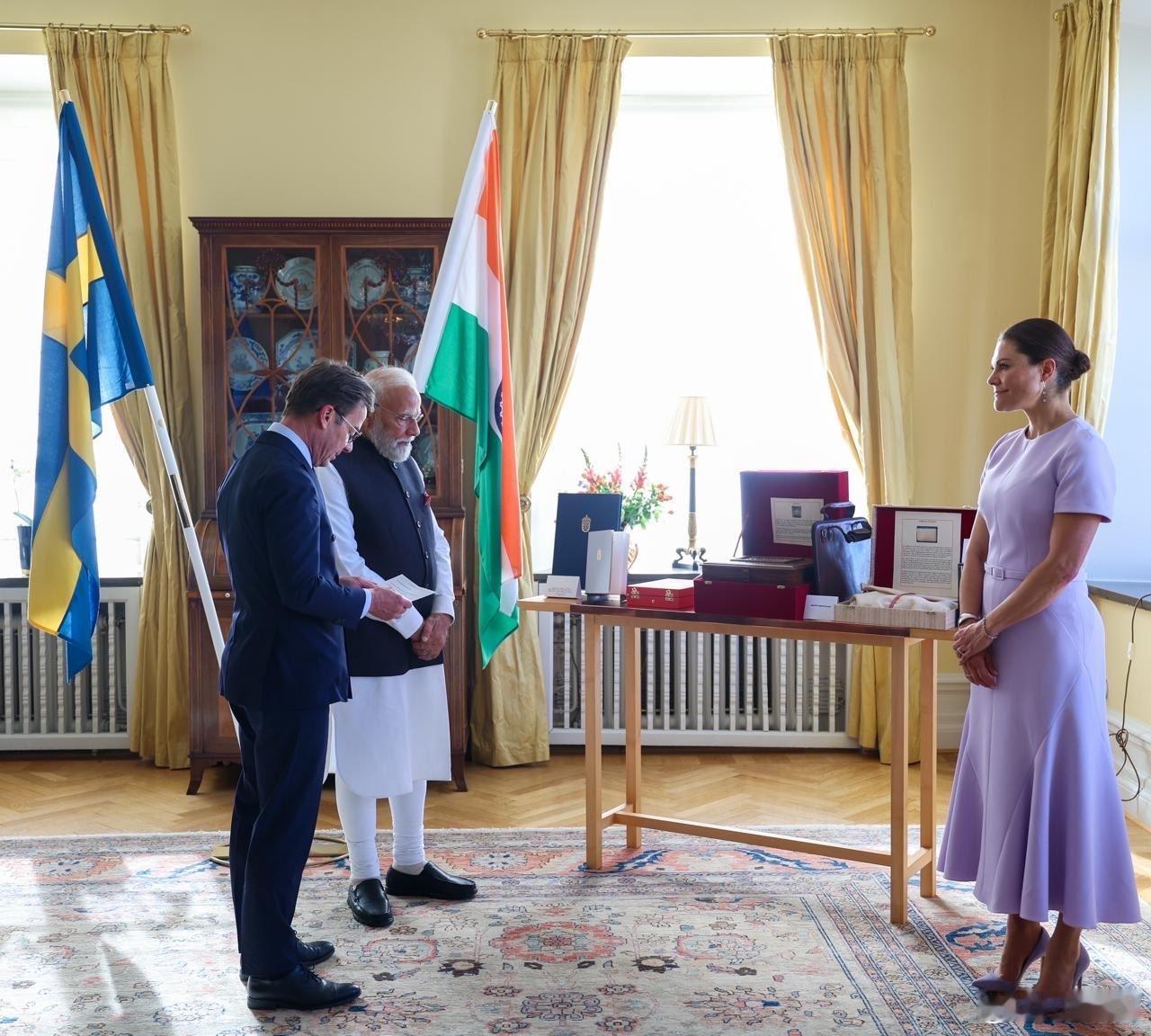 瑞典王室🇸🇪🇮🇳5月17日，维多利亚女王储向来访的印度总理莫迪授予皇家