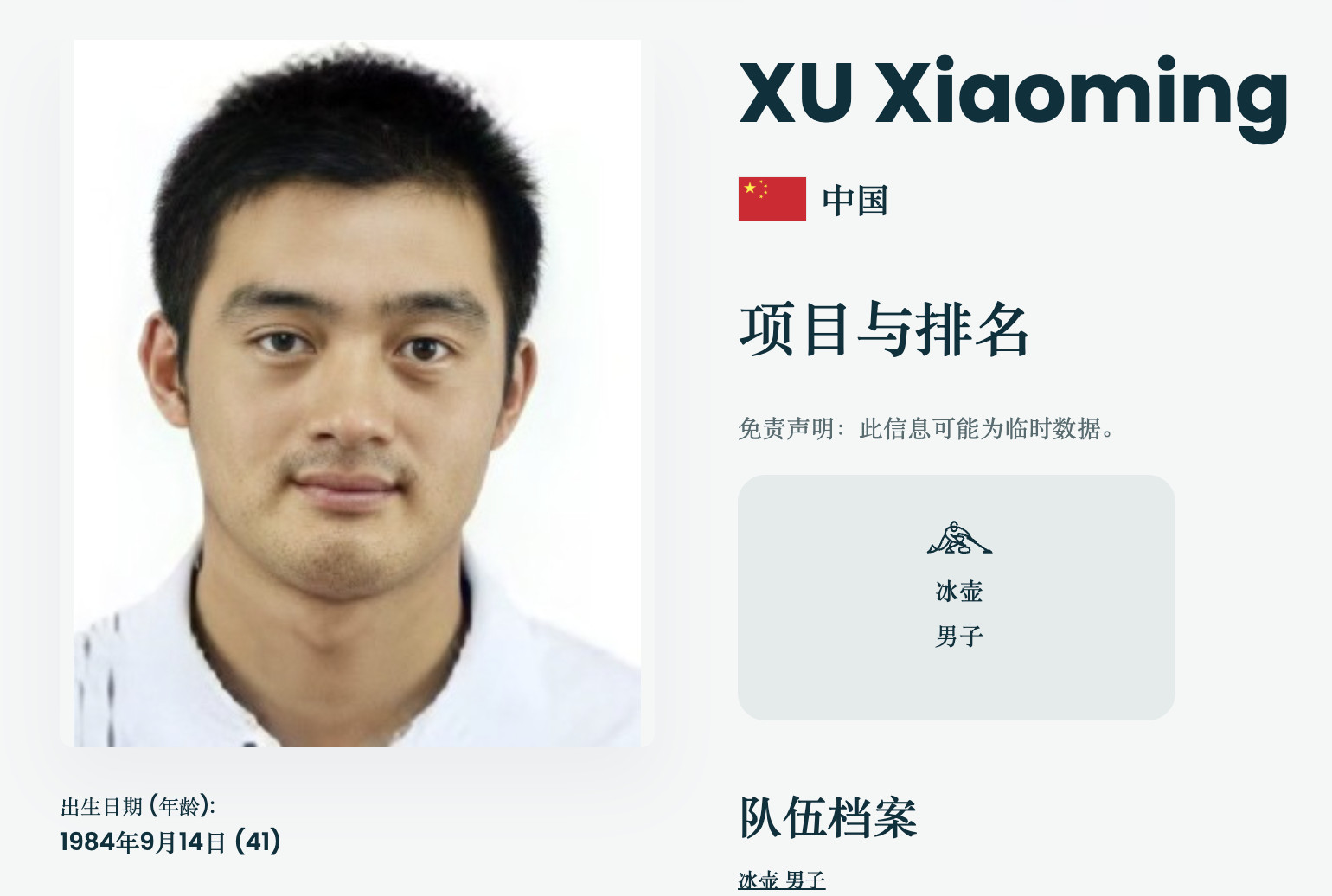 米兰冬奥会中国男子冰壶运动员证件照冬奥会