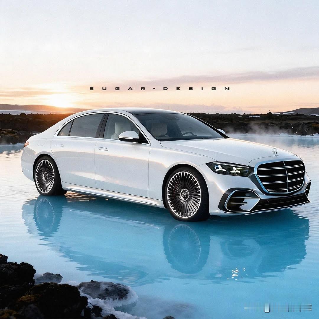 国外媒体绘制的假想图，展示明年新款奔驰S级的外观设计复古中网，前后尾灯增加三