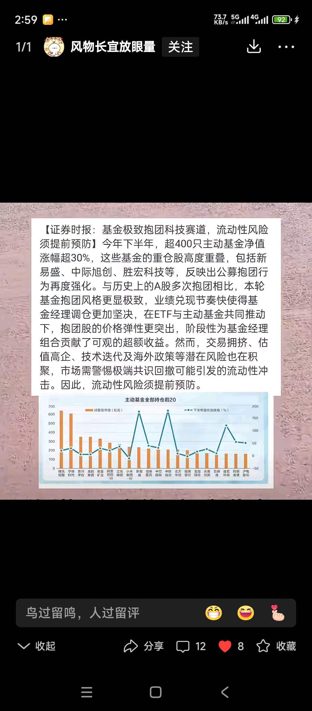 官方媒体证券时报。提示基金抱团科技赛道股票的风险。应该也算是监管进步。其实现在