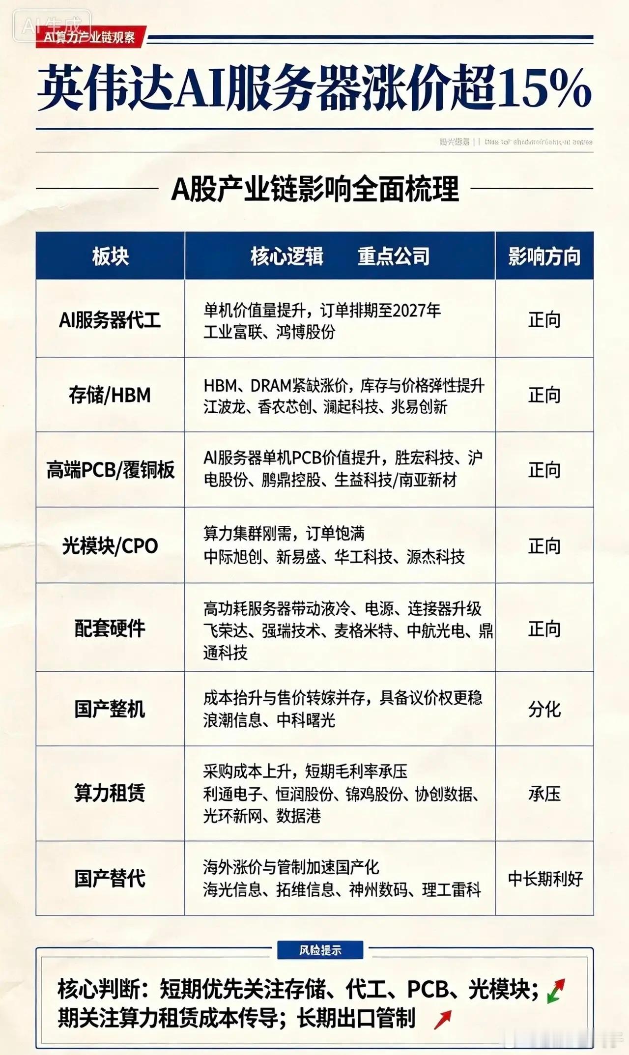 英伟达AI服务器涨价超15%，A股全影响梳理1.工业富联英伟达Blackwe