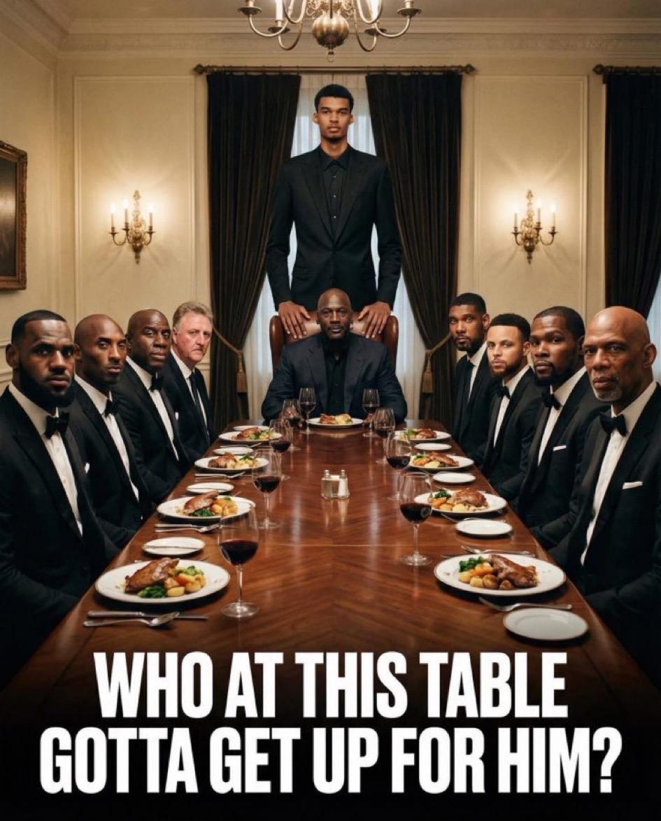 此桌上的哪位球员会为文班亚马起立？这个可是NBA各大名宿哦。有人说是杜兰特，他