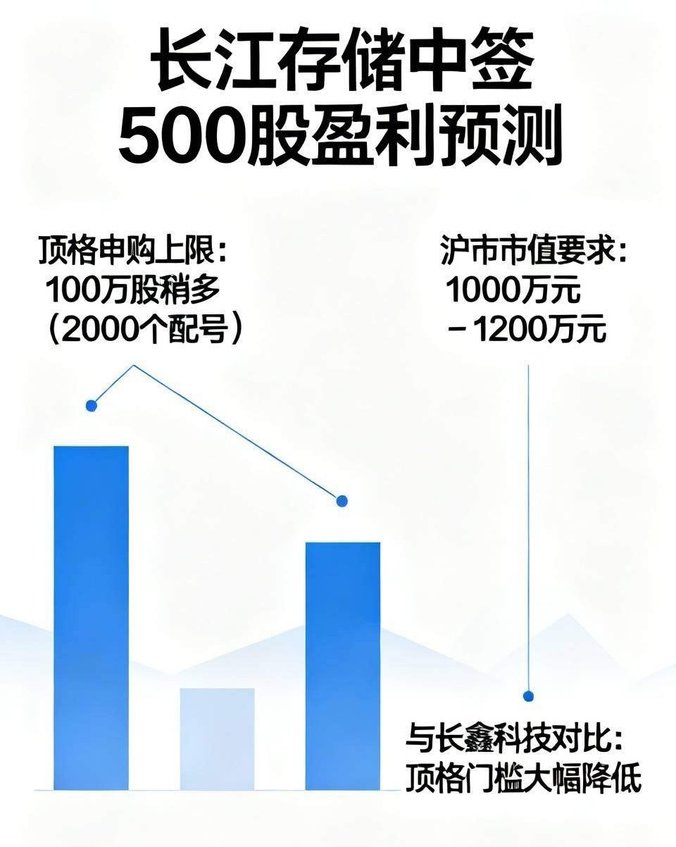 长江存储中签500股的盈利预测长江存储：基于网上大约10亿多股的发行规模，遵循科创板顶格申购千分之一