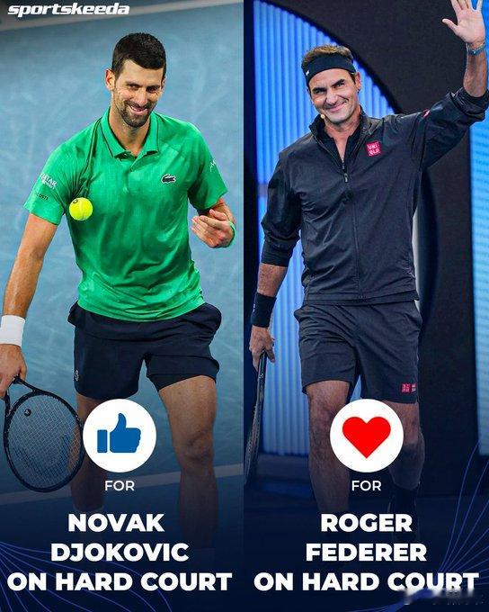 费德勒和德约科维奇硬地到底谁更强？已知硬地大满贯：费德勒11个，德约14个硬地大