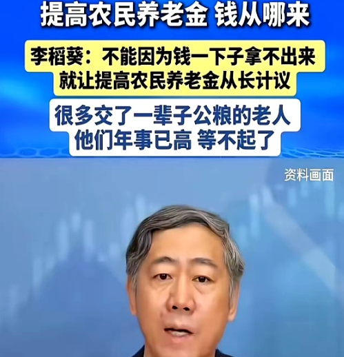北京清华教授李稻葵曾在公开论坛上表示：坚决反对养老政策无限拖延。当年交公粮、修水利的老一辈农民，每月