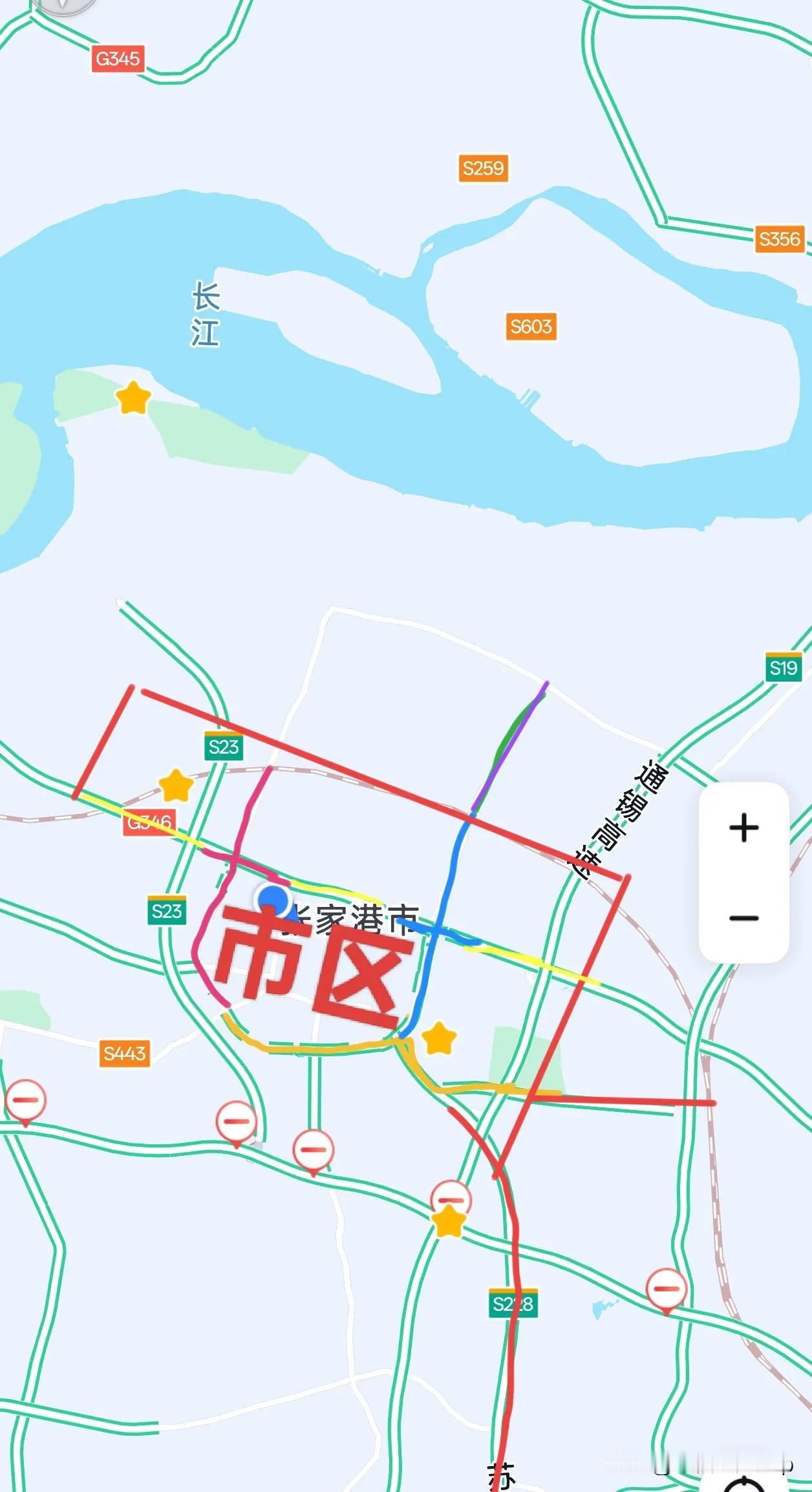 张家港市2025年度城区快速路一览1.红色部分为已通车的G346改道（东二