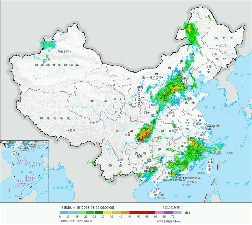 【强降雨和强对流】昨天到今晨，我国有两片降水区。从内蒙古到重庆，是冷空气东移南下