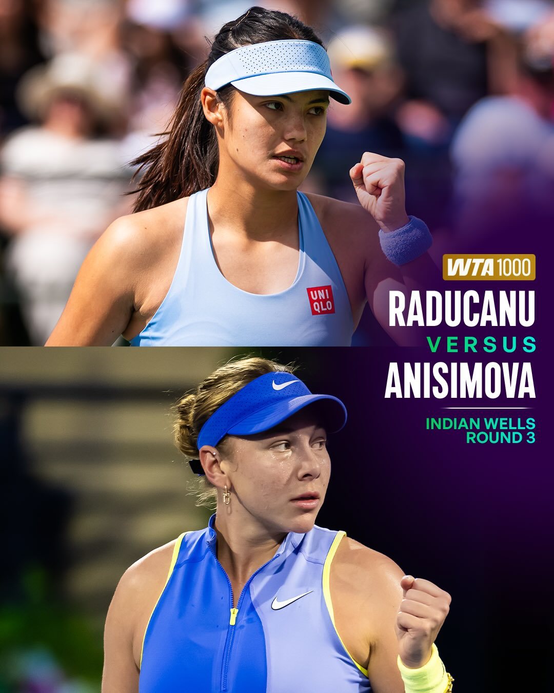 #阿尼西莫娃晋级16强#WTA1000印第安维尔斯站第三轮，6号种子阿尼西莫娃