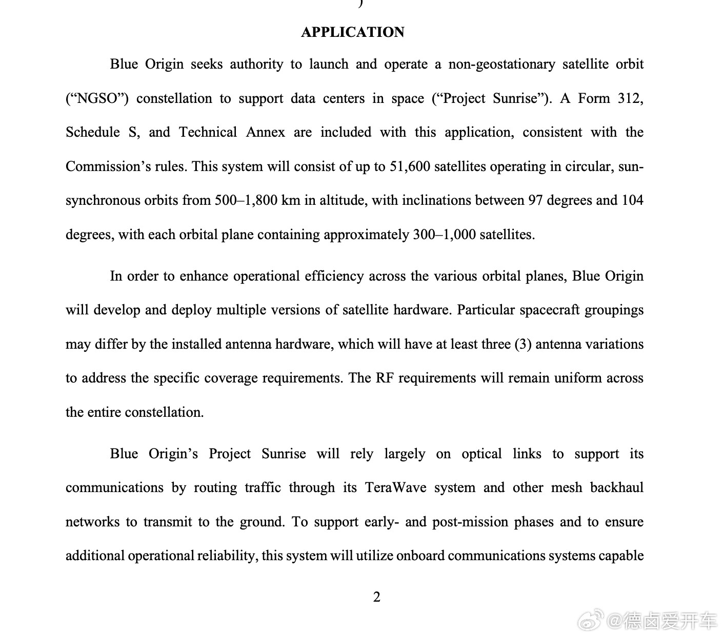 贝索斯旗下的蓝色起源火箭公司，已向FCC正式提交申请，计划发射并运营一个由