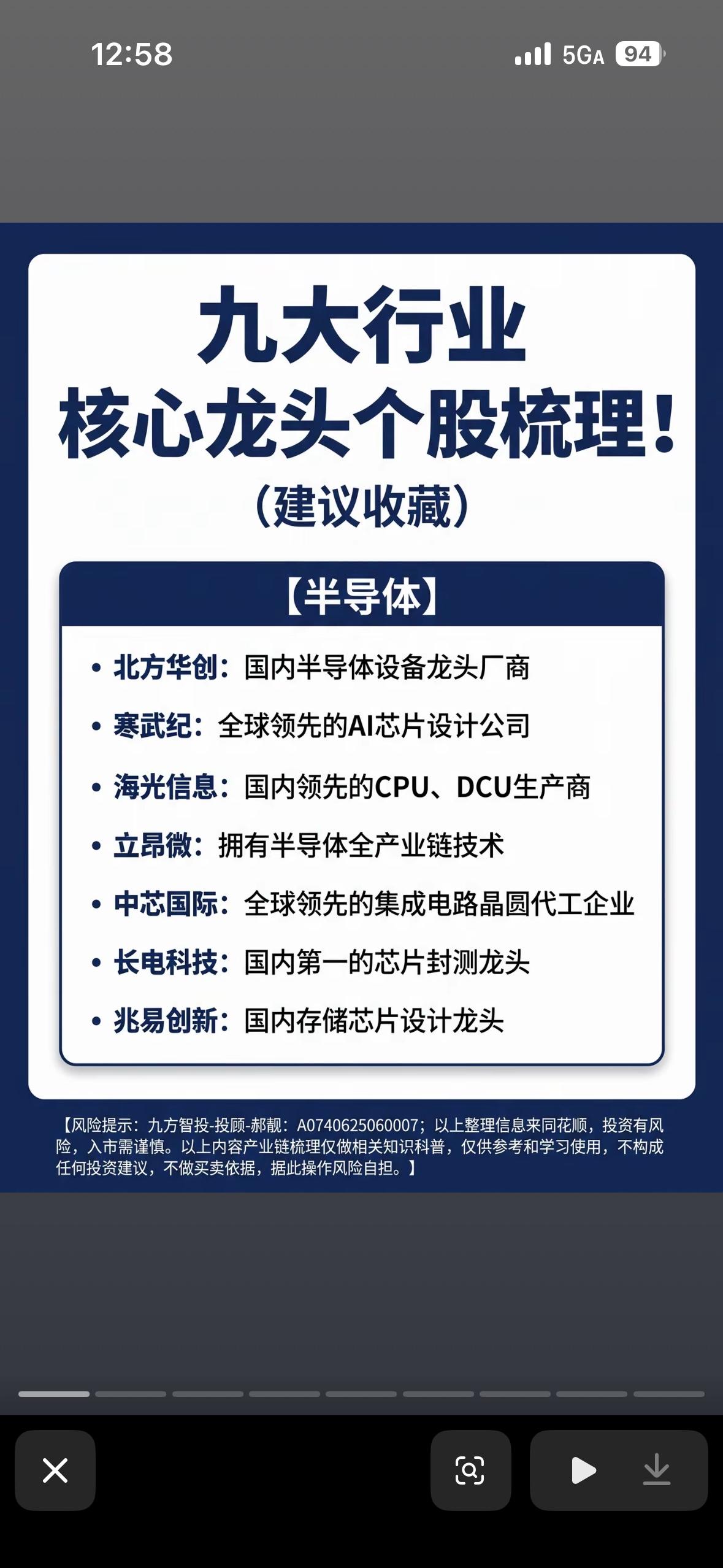 九大行业龙头个股梳理！建议收藏！📈📈📈在股市里，九大行业龙头个股可都是
