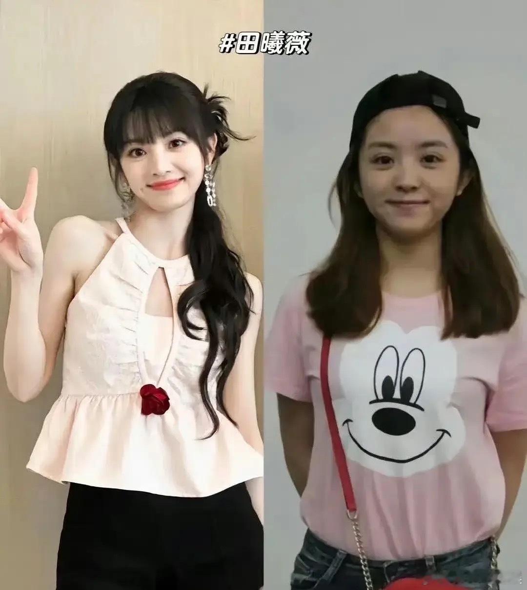 早期田曦薇和现在的田曦薇，怎么做到头都小了一圈的。