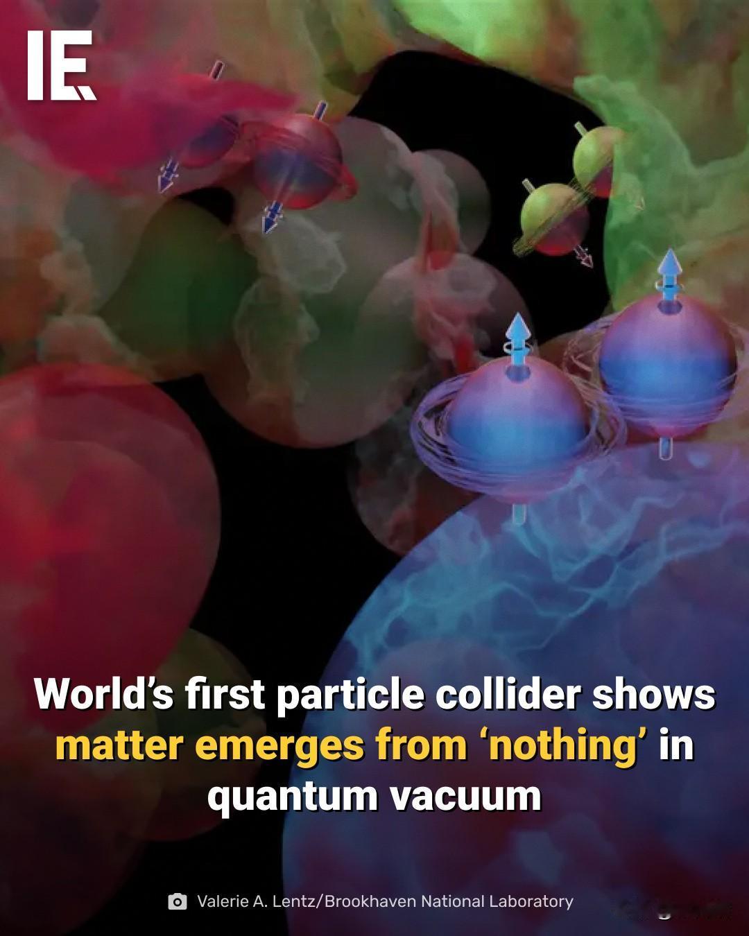 美国科学家利用世界上第一台粒子对撞机观察到物质从量子真空中涌现的过程。美国科