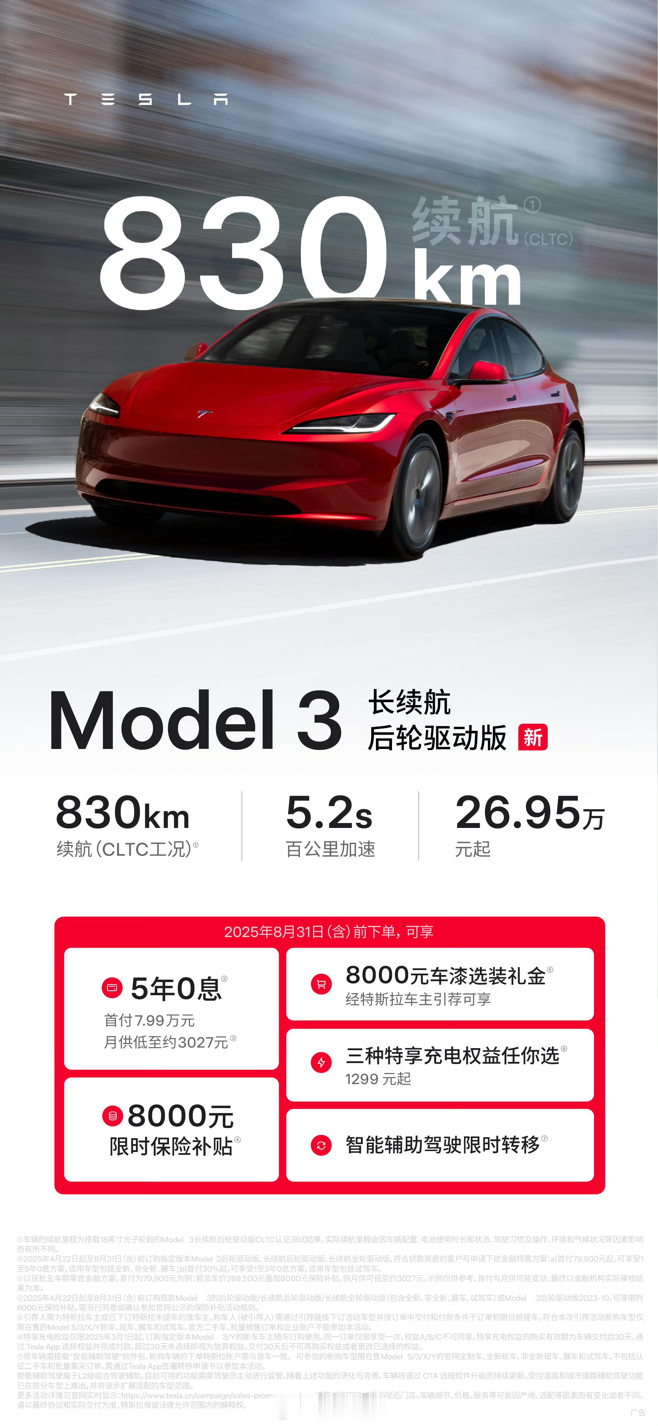 特斯拉Model3830版本，8月12日上市，9月1日降价1万，满打满算卖了
