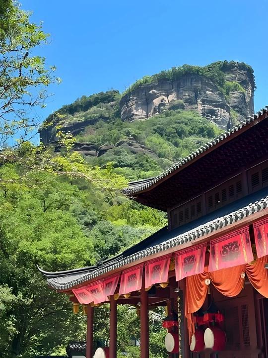 福建武夷山，赴一场碧水丹山的丹霞之约🍵赤红丹霞群山连绵，九曲溪如玉带穿梭山谷。