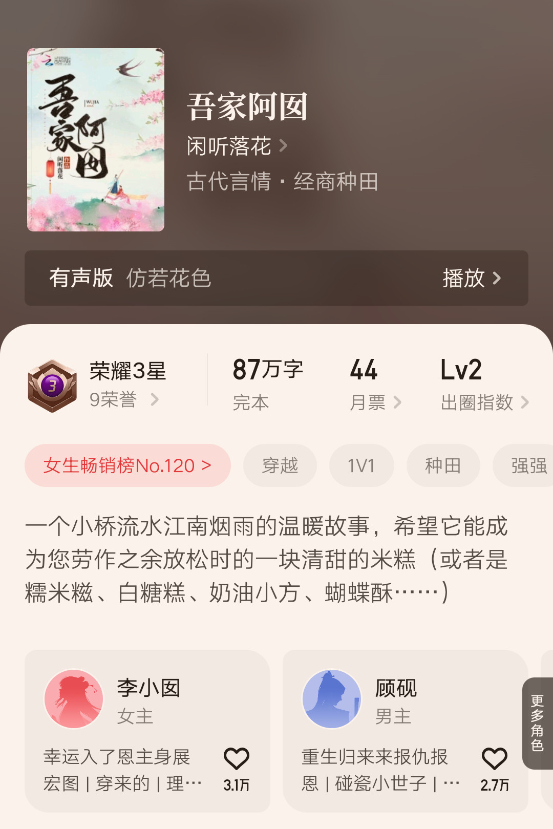 上半年完结的起点言情小说1《吾家阿囡》闲听落花2《醉金盏》玖拾陆3《边关小厨娘》