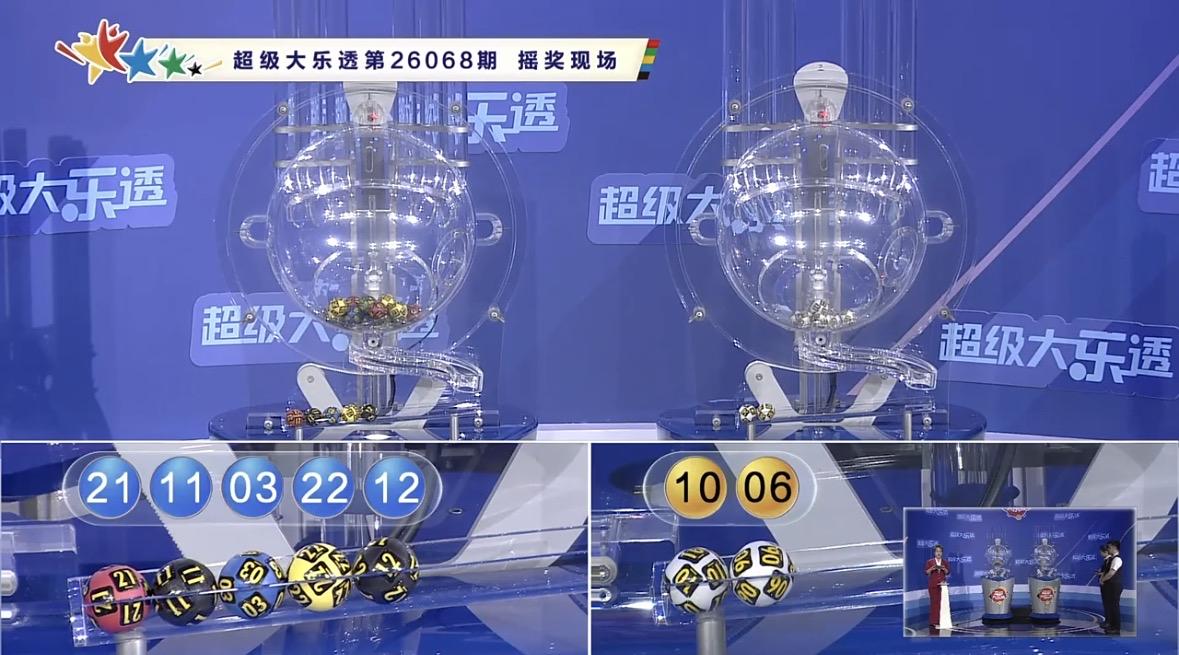 大乐透26068期开奖号码揭晓，前区：03111221、22，后