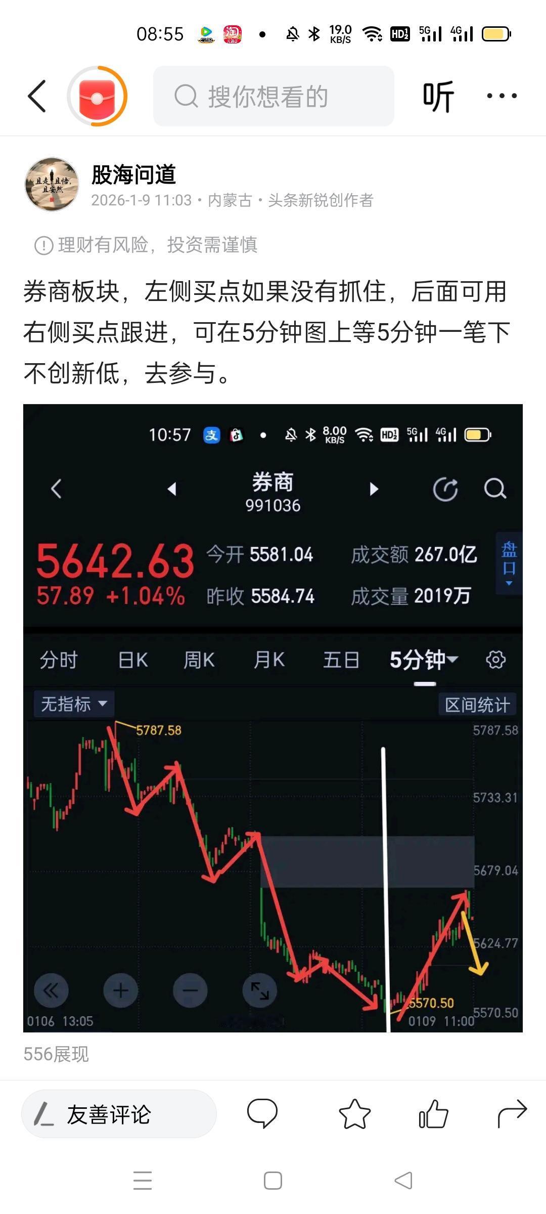 用券商板块走势，阐述交易实战中的一些技巧应用。1月5日开始关注券商板块，后用三十