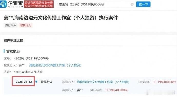 千万粉丝美妆博主姜乘澜（程十安）被执行1119.8万余元此前，程十安与MCN公司