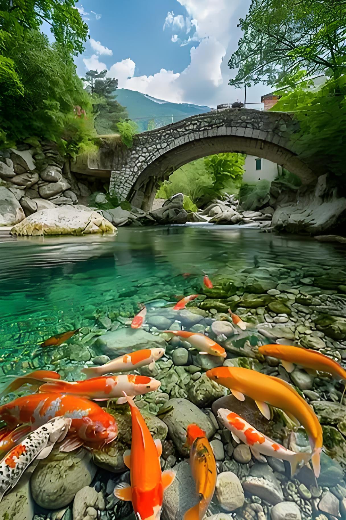 远看青山绿水近俯小溪游鱼