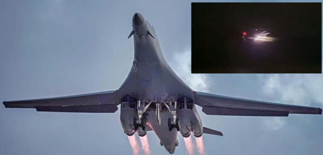突发：一架B-1B“枪骑兵”轰炸机从英国费尔福德皇家空军基地起飞，加力燃烧室全开