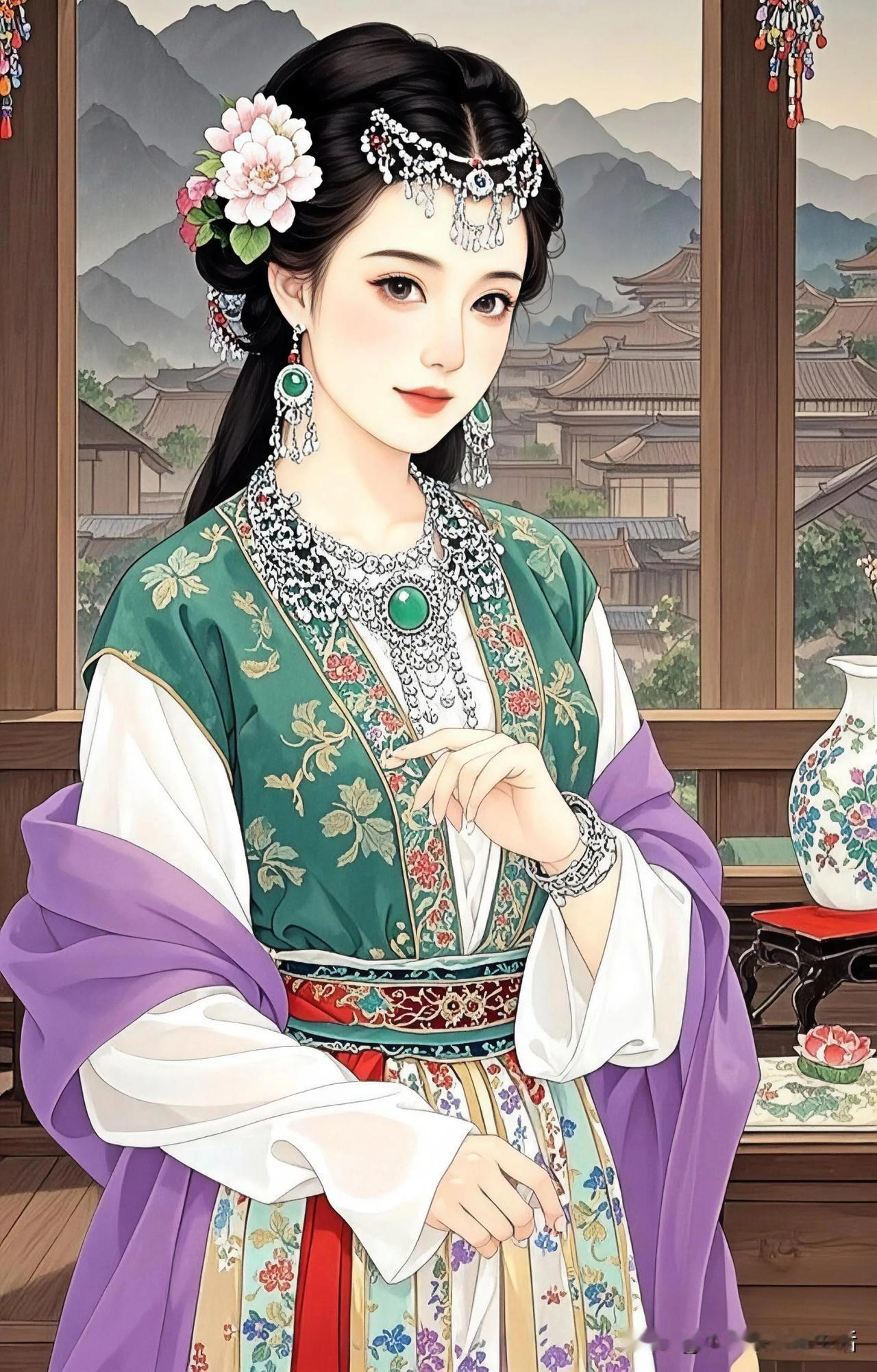玉簪花下美人笑，古韵犹存。