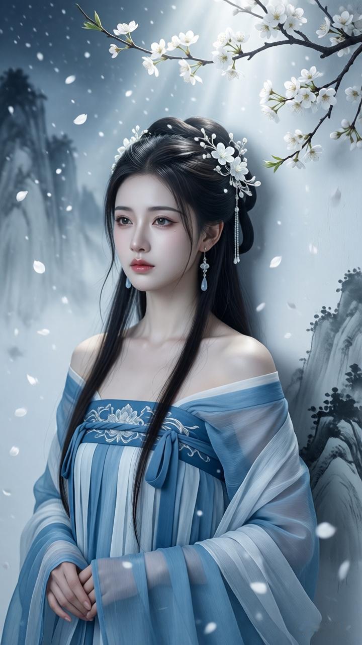 仙气缭绕的古典美人，花枝招展，宛如画中仙子。