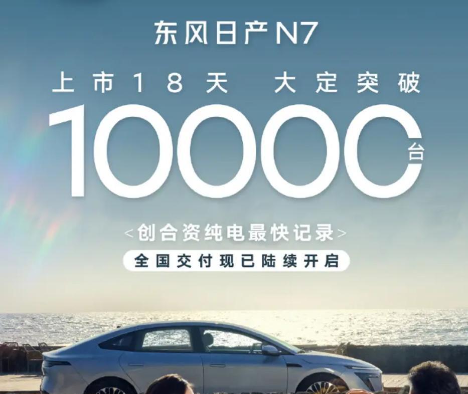 用时18天，东风日产N7大定破万了，这速度挺可以，官方说是合资纯电的南波万，为啥