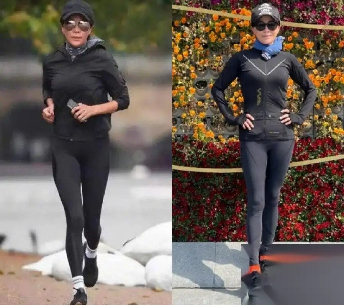 58岁的刘嘉玲户外晨跑，穿紧身裤不遮臀部，网友：还真没一点老人样