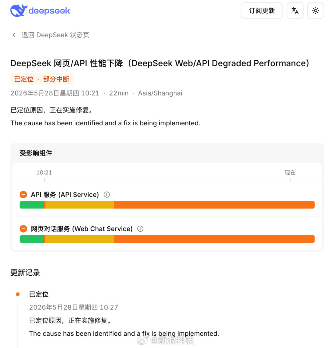 DeepSeek称正在修复【DeepSeek又双叒崩了】5月28日上午，有大量用