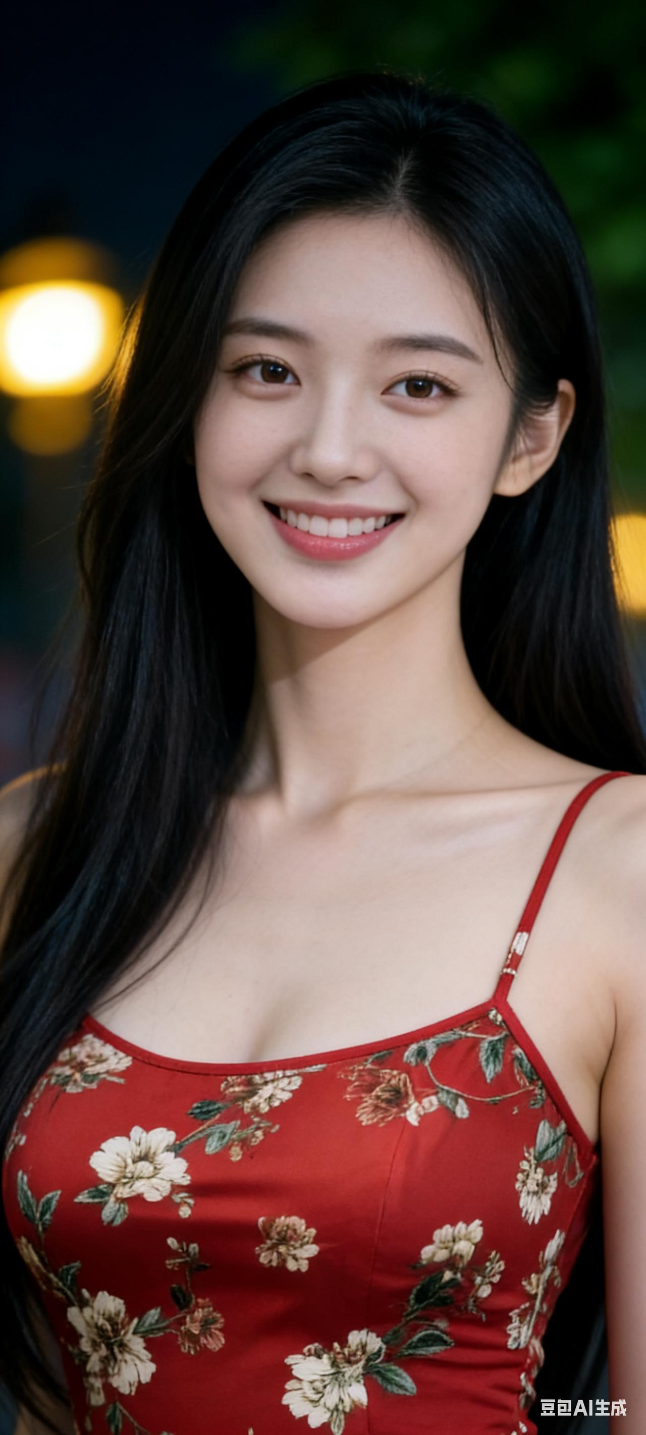 主体：20-25岁高颜值东亚女性，冷白皮，乌黑柔顺长直发自然垂落，露出修长天鹅颈