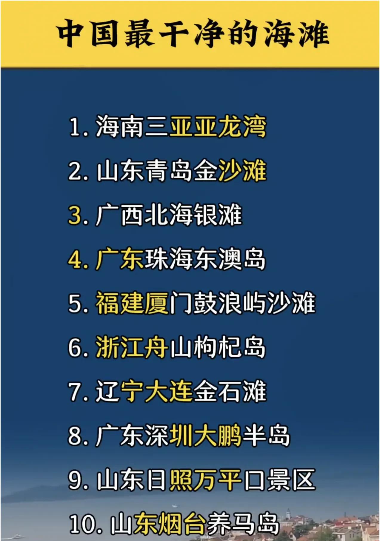 我国最干净的海滩排名！大家认同吗？