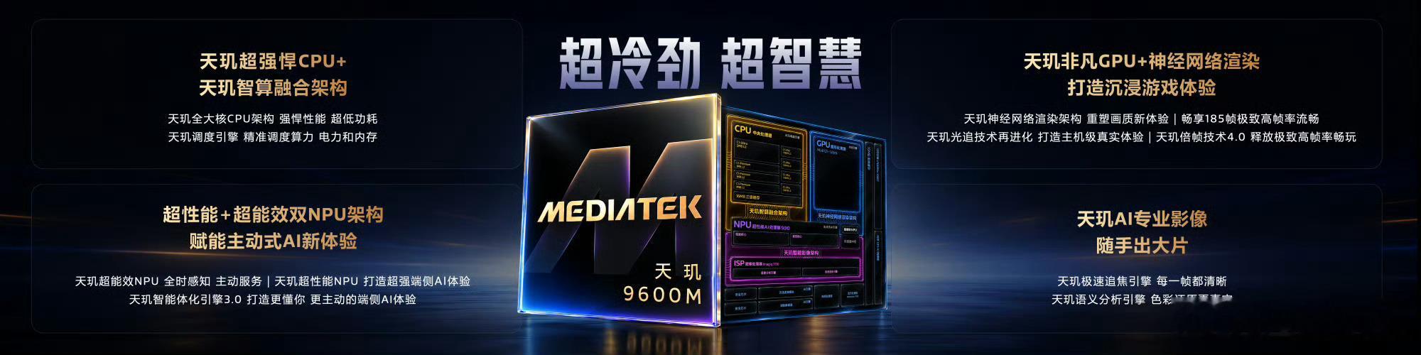 联发科还公布了天玑9600M，旗舰基因一脉相承，全大核CPU+天玑智算融合架构