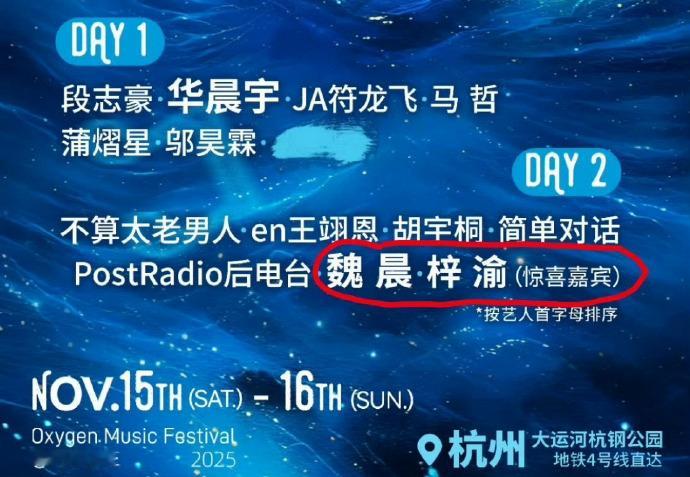 梓渝、魏晨同场音乐节活动，因海报中魏晨在梓渝前面，引发梓渝粉丝不满，梓渝的咖位比