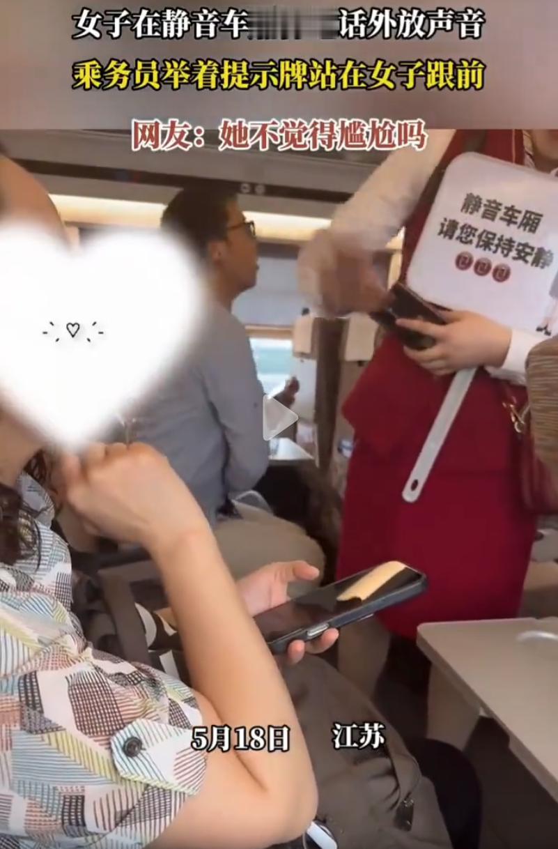 只要你不尴尬，尴尬的就是别人！江苏，一女子乘坐高铁时在静音车厢打电话，乘务员发现
